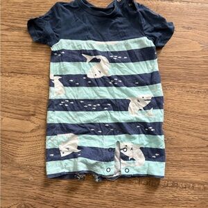 Unbranded Navy & Aqua Whale Stripe Baby Romper